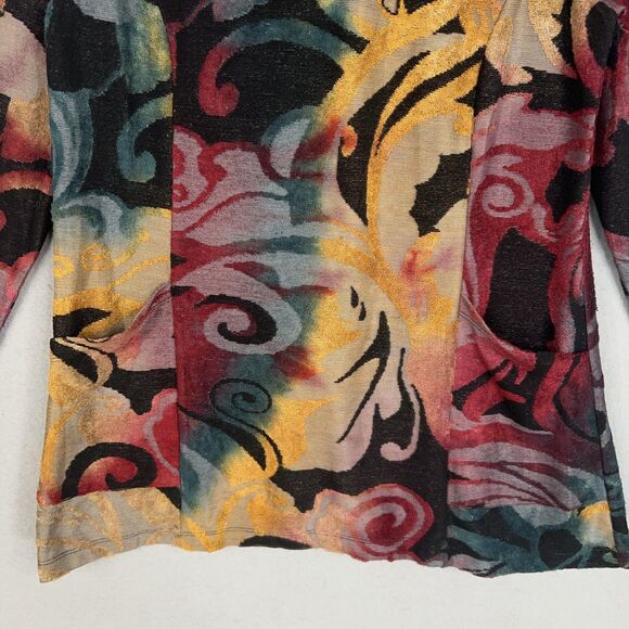 Ali Miles Tunic Sweater Womens XS Red Blue yellow Floral Abstract Art Eclectic - Picture 4 of 13